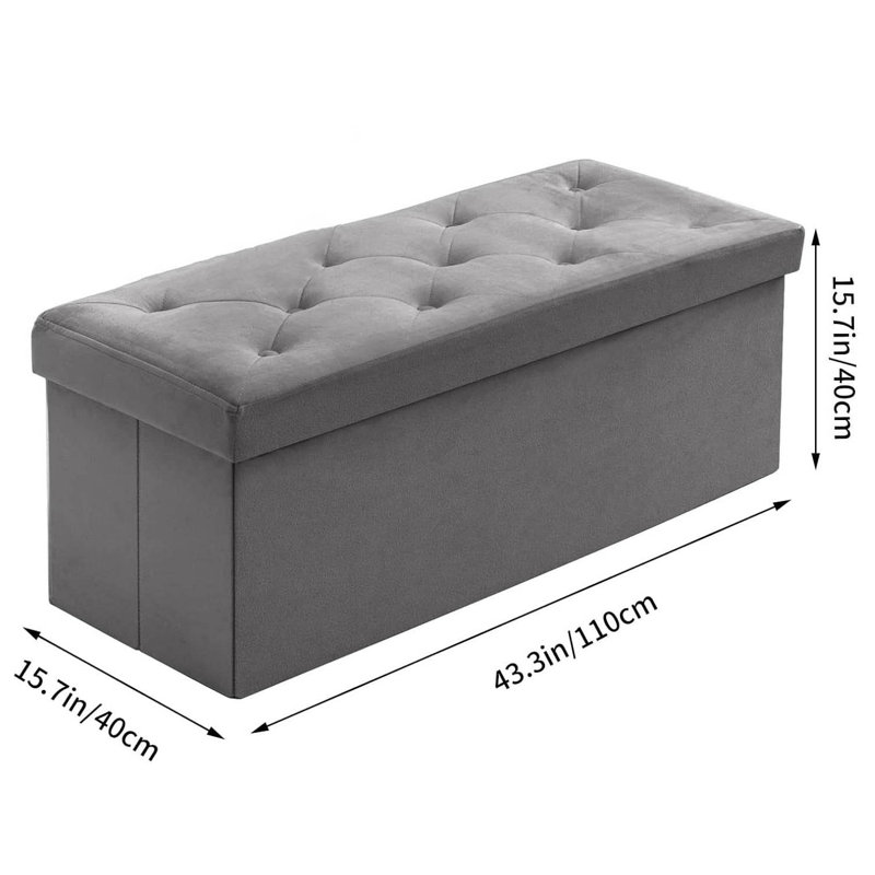 Velvet Storage Bench, Grey