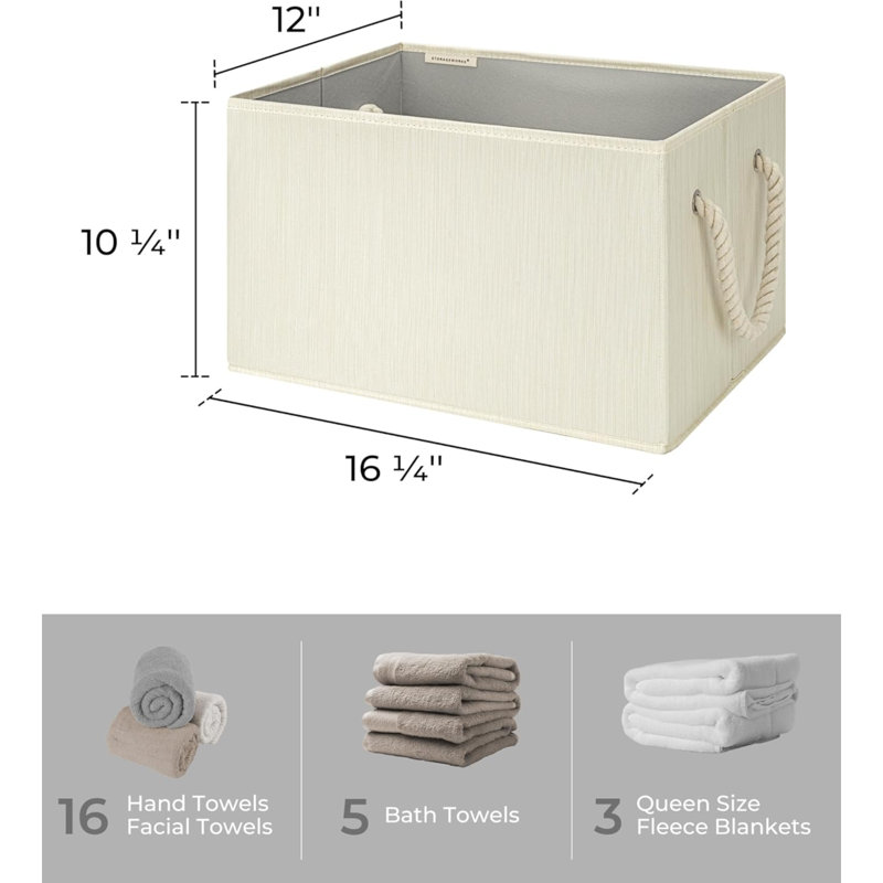 32L Storage Baskets For Organizing, Foldable Baskets For Shelves, Fabric Bins With Handles, 3-Pack, Light Gray