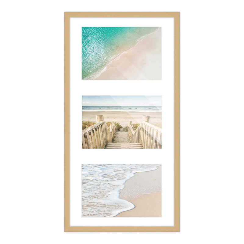 Lymari Wood Picture Frame with Mat, Natural/White, 5" x 7", 8.5" x 17"