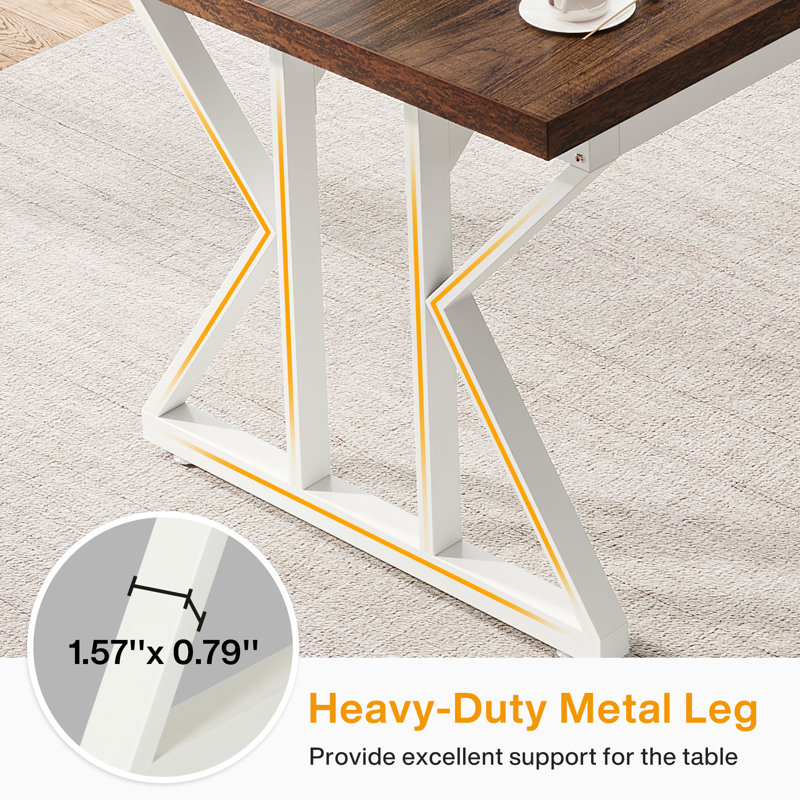 Clennon Stainless Steel Computer Desk, Brown/White