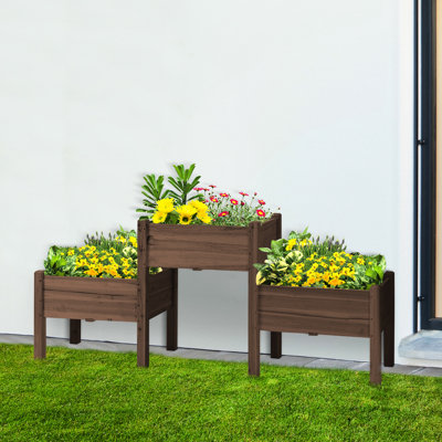 Support de jardin surélevé 3 boîtes, en bois pour légumes, herbes, fleurs. Bois massif, drainage, lit de plante de L 72,5 po x l 17,75 po x H 31,5 po, support. Légumes, fleurs,