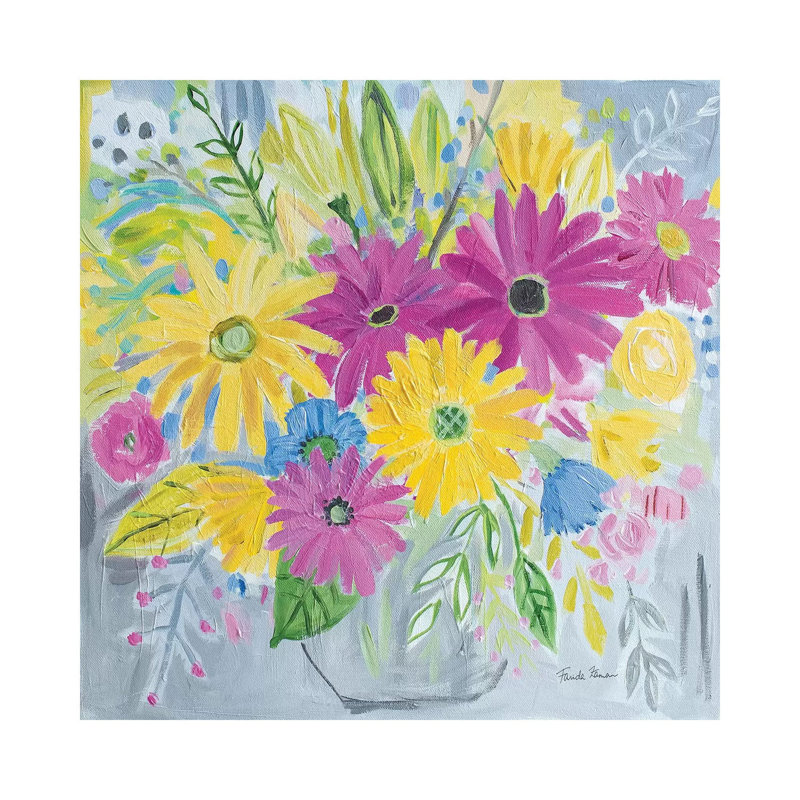 Happy Flowers by Farida Zaman - Wrapped Canvas Painting, 30.48 cm H x 30.48 cm W