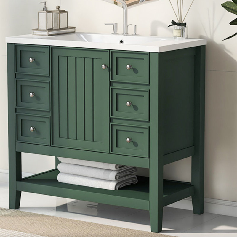 Ensemble de meuble-lavabo 36 po avec lavabo, 1 armoire et 3 tiroirs, Vert