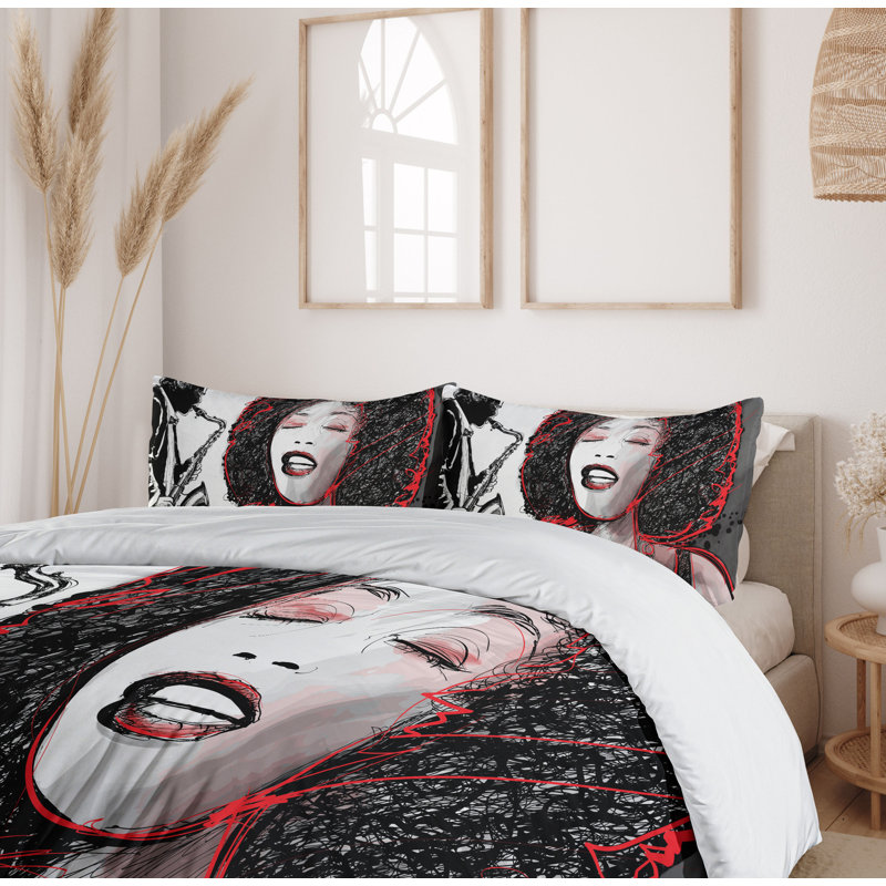 Afro Art Black and Red Microfiber Duvet Cover Set