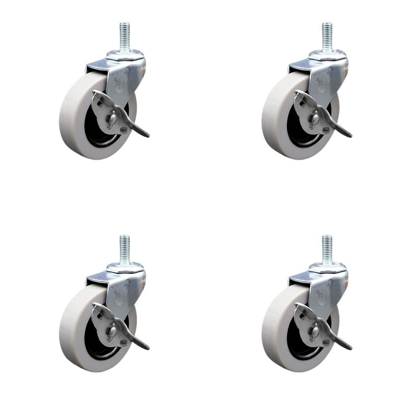 Ensemble de 4 roulettes à tige filetée de 3/8 po avec freins 3 pouces
