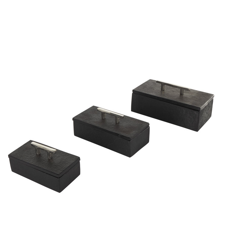 Roderick 3 Piece Aluminum Decorative Box Set, Black/Silver