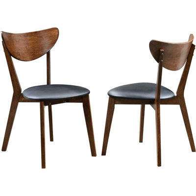 Chaise d'appoint de style Mid-Century moderne, finition noyer foncé, revêtement noir de 2 noyer, chaise