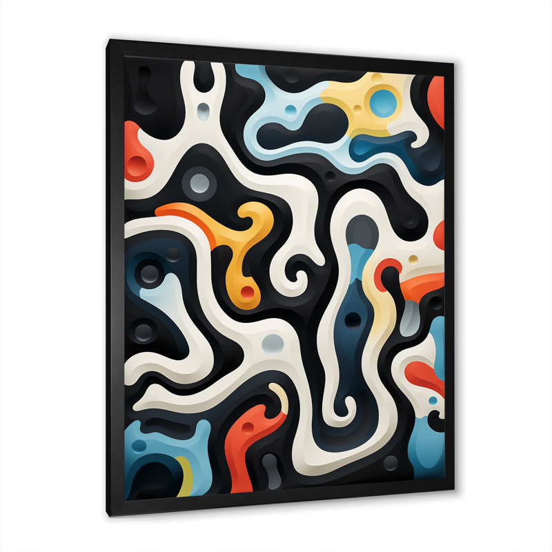Multicolor Labyrinth Fusion - Abstract Shapes Wall Decor, Black Single Picture Framed, 32" H x 16" W x 1" D