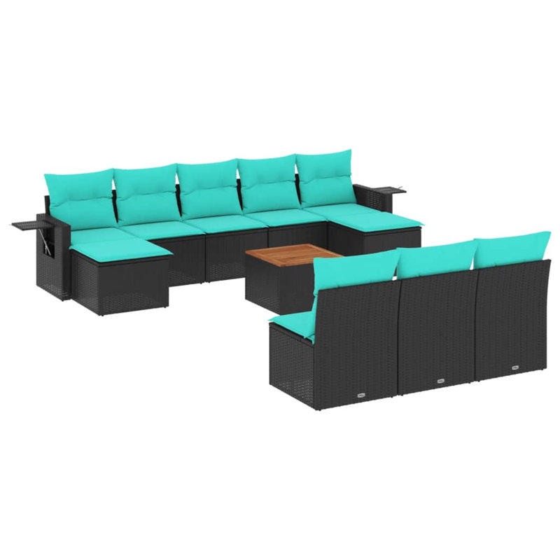 Ensemble de canapé de patio 11 pièces avec coussins en rotin de polyester, Bleu, Noir