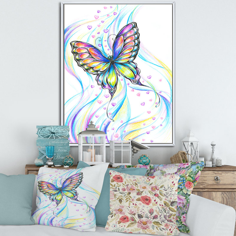 Iridiscent Butterfly - peinture sur toile, H 32 po x l 16 po x P 1 po, Toile blanche encadrée