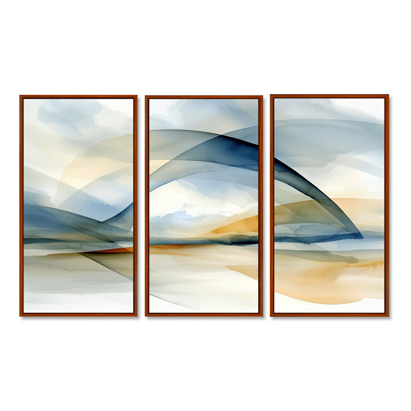 «Ocean Breeze Of Beach Landscape I», ensemble d'art mural abstrait géométrique, H 32 po x l 48 po, Brun