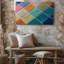 Toile un motif de textile vibrant avec un arrangement en diagonale d'art mural coloré avec des formes de losanges remplies d'une teinte différente-1456222907
