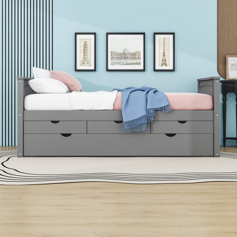 Twin Daybed with Drawers and Twin Trundle, Gray