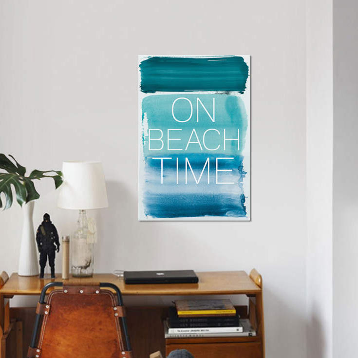 «On Beach Time», art textuel sur toile, H 40 po x l 26 po x P 1,5 po, Pas de tapis, Toile tendue