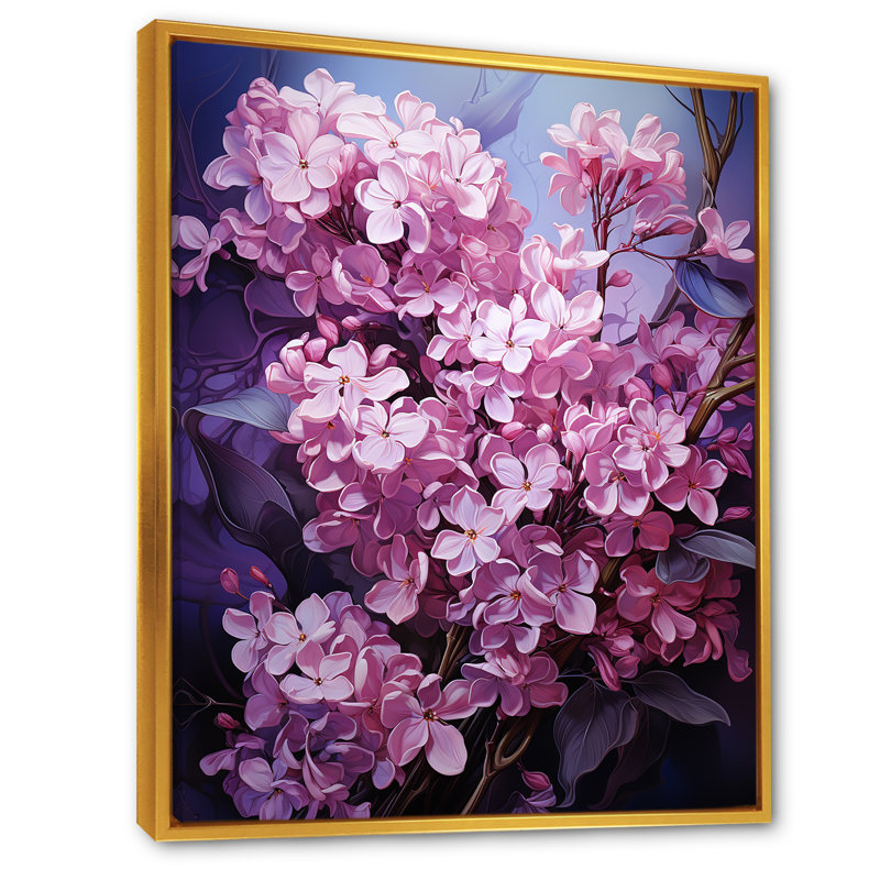 Murmures de lilas V sur toile, H 32 po x l 16 po x P 1 po, Cadre flottant doré