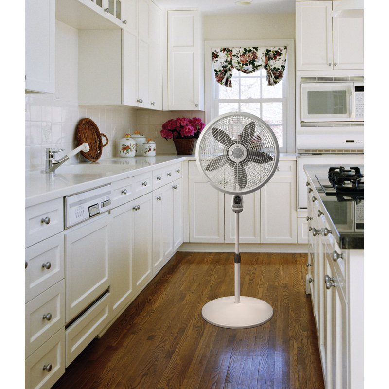 Lasko 18-Inch White Adjustable Oscillating Pedestal Fan with Remote