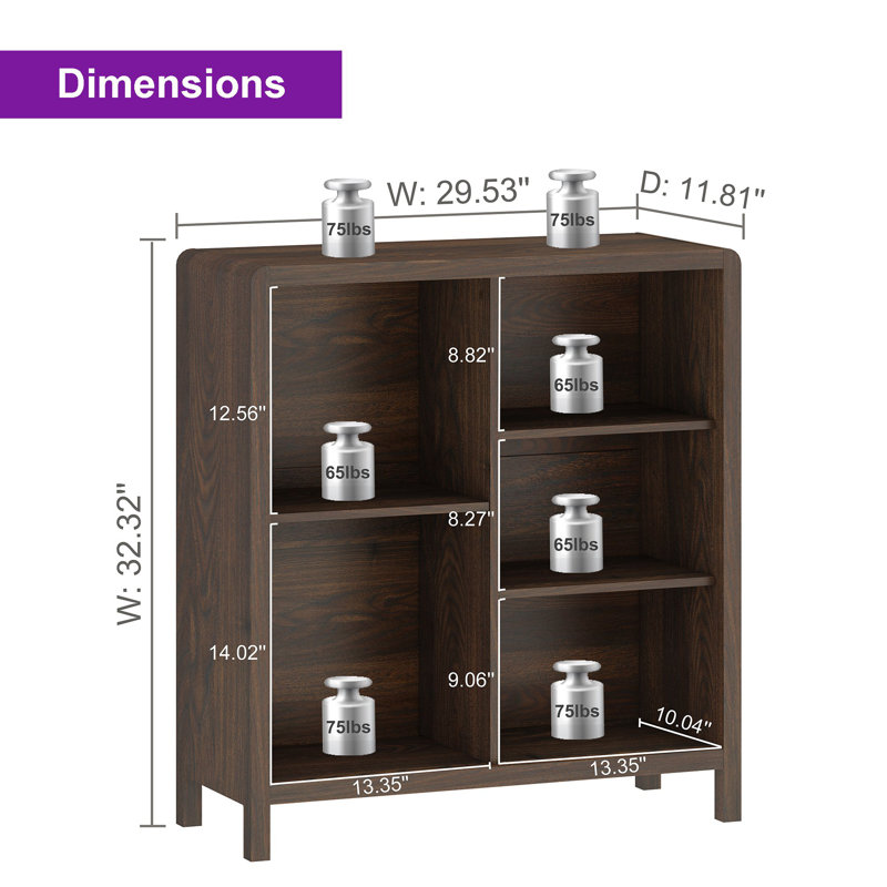 Guinna Farmhouse 5 Cube Bookcase With 3 Adjustable Shelves, Wood Cube Storage Organizer Bookshelf For Small Space, Living Room, Office, Bedroom