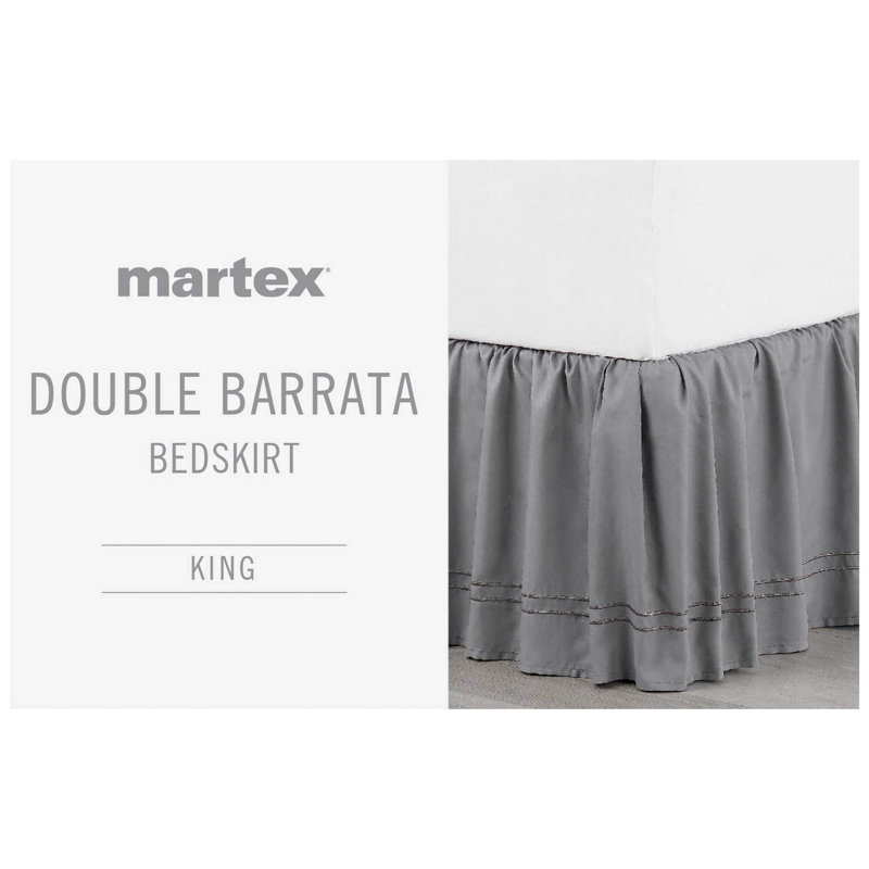 Martex Double Baratta Stitch Embroidered Platform Bed Skirt, Gray, King