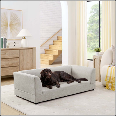 Canapé confortable surdimensionné pour animaux de compagnie avec dossier et accoudoirs pour chiens de taille moyenne / grande (beige)