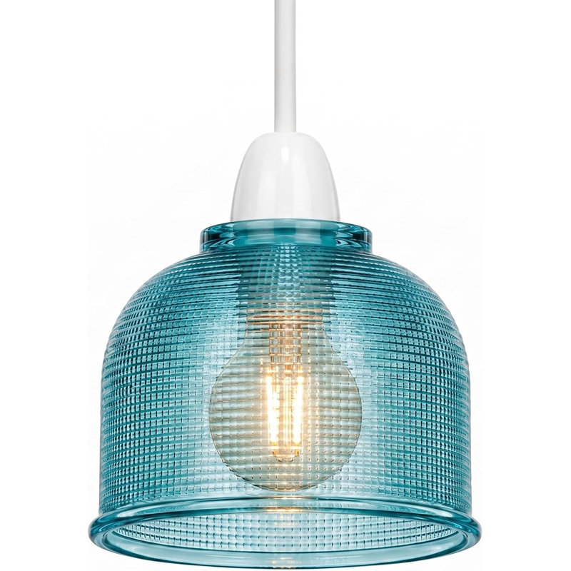 Modern Textured Glass Lamp Shade, 14cm Pendant Light Shade Replacement for Ceiling Pendant Fixtures, Blue
