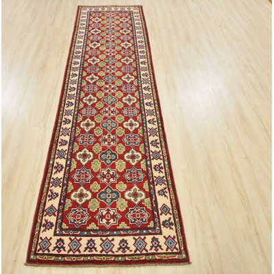 Tapis de couloir en Tapis décoratif laine rouge de conception unique 2 pi 8 po x 9 pi 8 po noué à la main Kazak