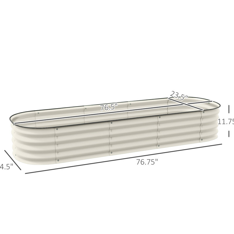 Outdoor Galvanized Metal Raised Garden Bed Kit 6.4' X 2' 1', Planter With Edging, Cream, Self - Draining, Ideal For Flower Herb And Vegetable Cultivation, Modular Design Elevated Box Growth, Build