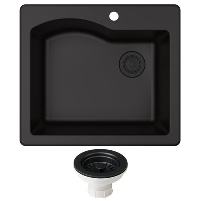 KRAUS Quarza™ 25" L Dual Mount Single Bowl Granite Kitchen Sink and Strainer