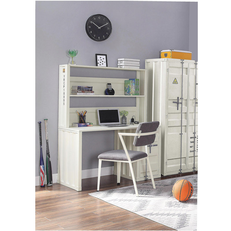 Bureau blanc avec porte et bibliothèque