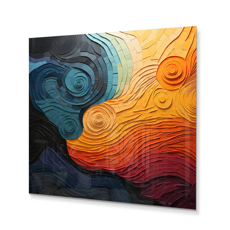 «Teal Orange Op Rhythmic Illusion II», reproduction non encadrée sur métal, H 23 po x l 23 po x P 1 po