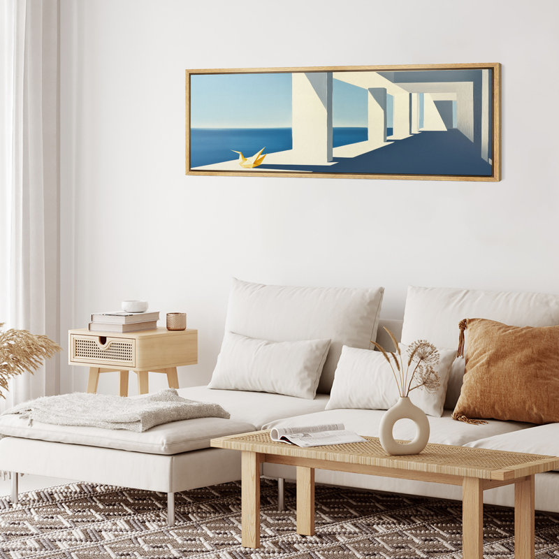 «Relaxing Calm Blue Ocean Simple Gallery Buildings», impression sur toile encadrée surdimensionnée, H 20 po x l 60 po