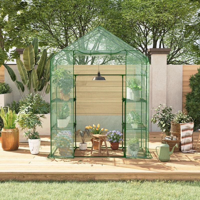Walk-in Greenhouse for Outdoors, 57 x 28 x 76" Portable Plant Greenhouse with 4 Tiers 12 Shelves, Frame with Durable PE Cover and Roll-up Door