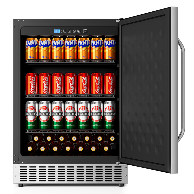 Eorice 24" 180-Can Indoor/Outdoor Under Counter Beverage Refrigerator, Built-In or Freestanding, Curved Handle
