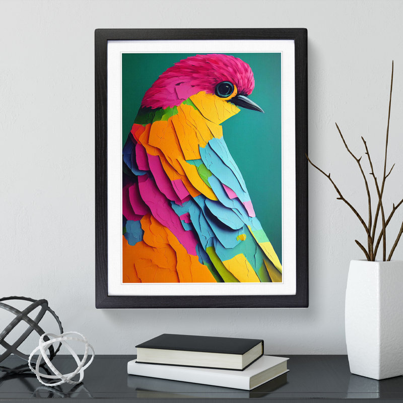 Technicolour Bird No.1 Abstract - Single Picture Frame Print, 46cm H x 34cm W x 2cm D, Black Framed