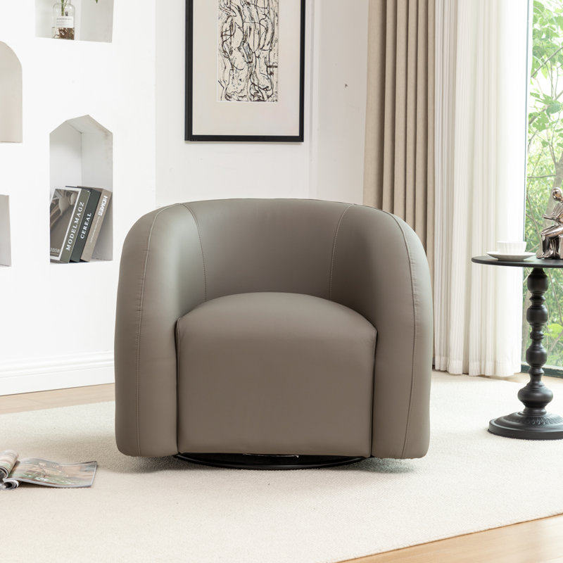 Fauteuil demi-tonneau pivotant en cuir artificiel Coyle, Gris