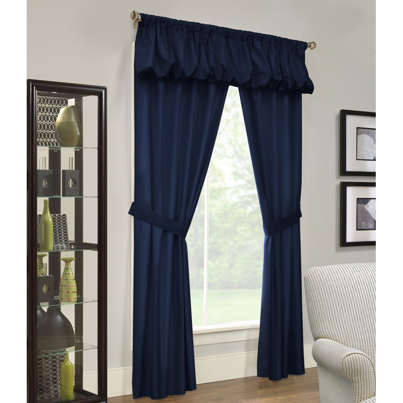 Richas Solid Color Room Darkening Thermal Rod Pocket Curtain Panels, Navy, 40" W x 84" L