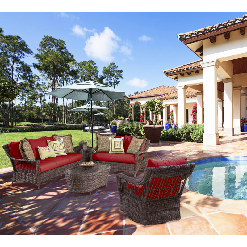 Colford - Person Patio Conversation Set, Canvas Crimson Sunbrella® Canvas