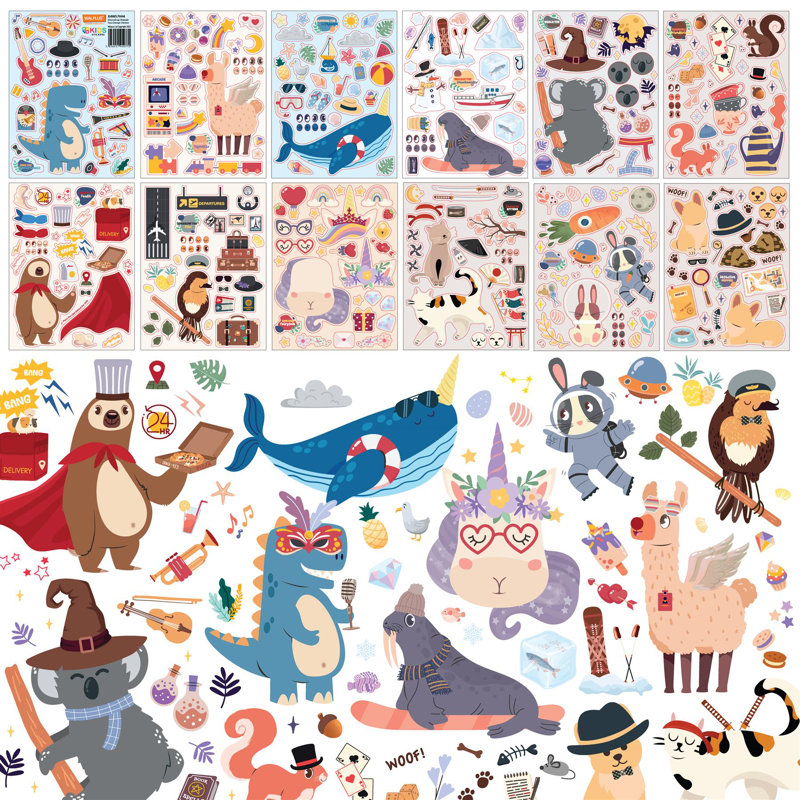 Dressed up Occupational Animals Face Design Kids Stickers 