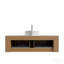 Meuble-lavabo 48 po avec meuble-lavabo 48 po, lavabo en contreplaqué rayé à bord arrondi avec 2 tiroirs, lavabo rond en céramique et plateau en pierre frittée à motif de travertin, pré-assemblé, couleur grain de bois naturel
