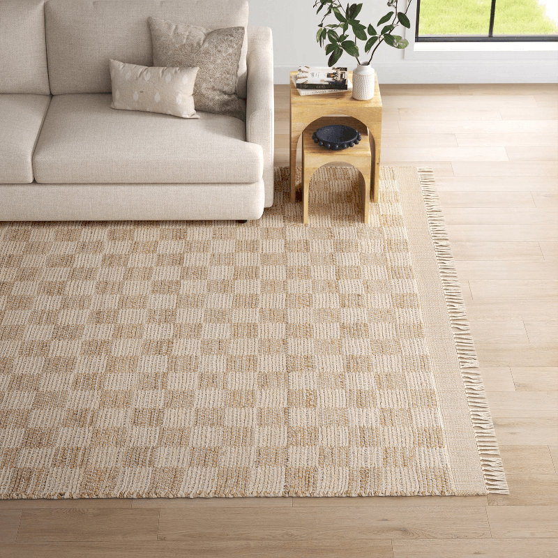 Handmade Light Brown and Beige Jute Rectangle Area Rug 5' x 7'
