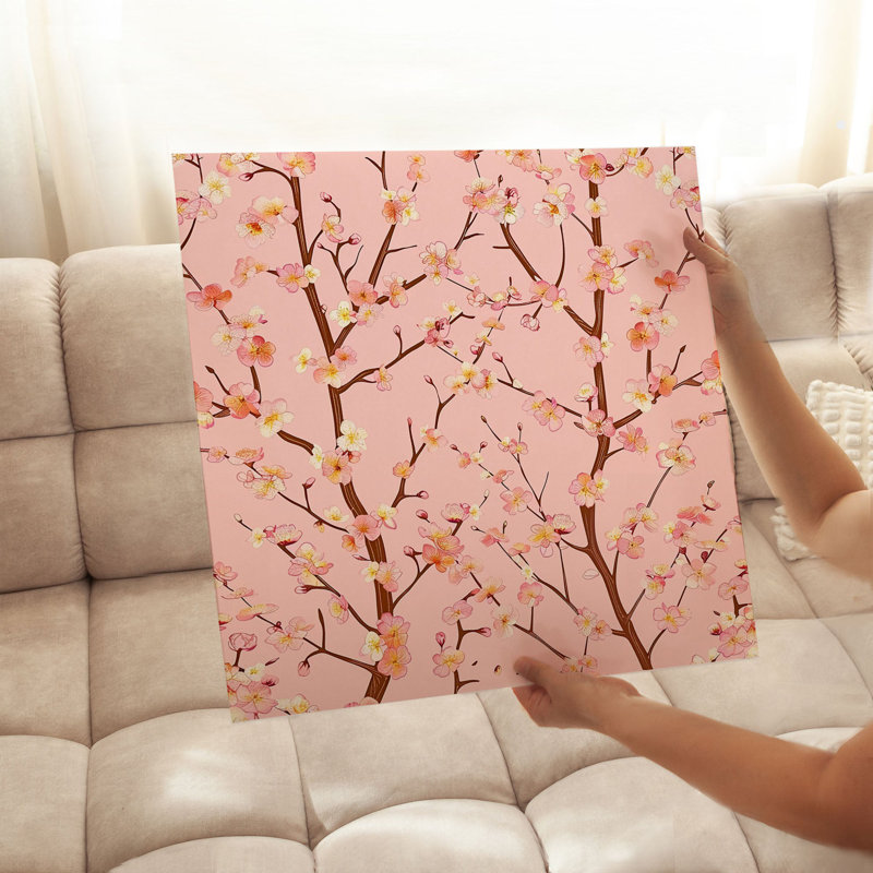 «Botanical Sakura Cherry Blossom Tree I», reproduction d'art asiatique sans cadre, H 14 po x l 14 po