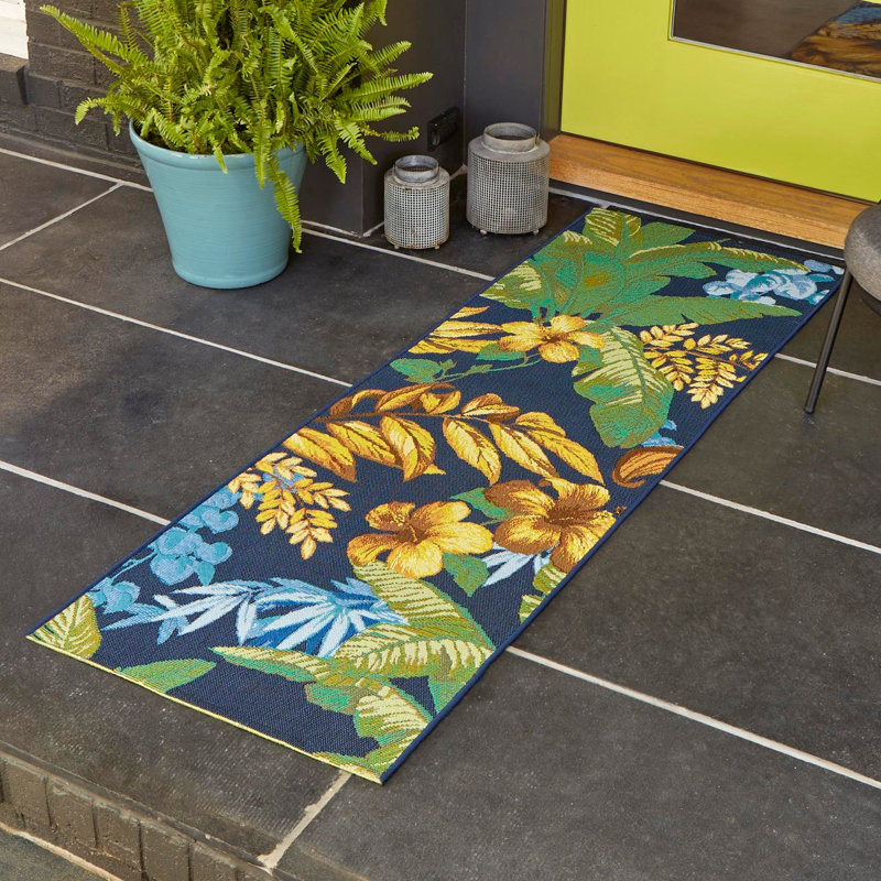 Brett Floral Blue/Yellow Indoor / Outdoor Area Rug, Runner 2' x 4'1"
