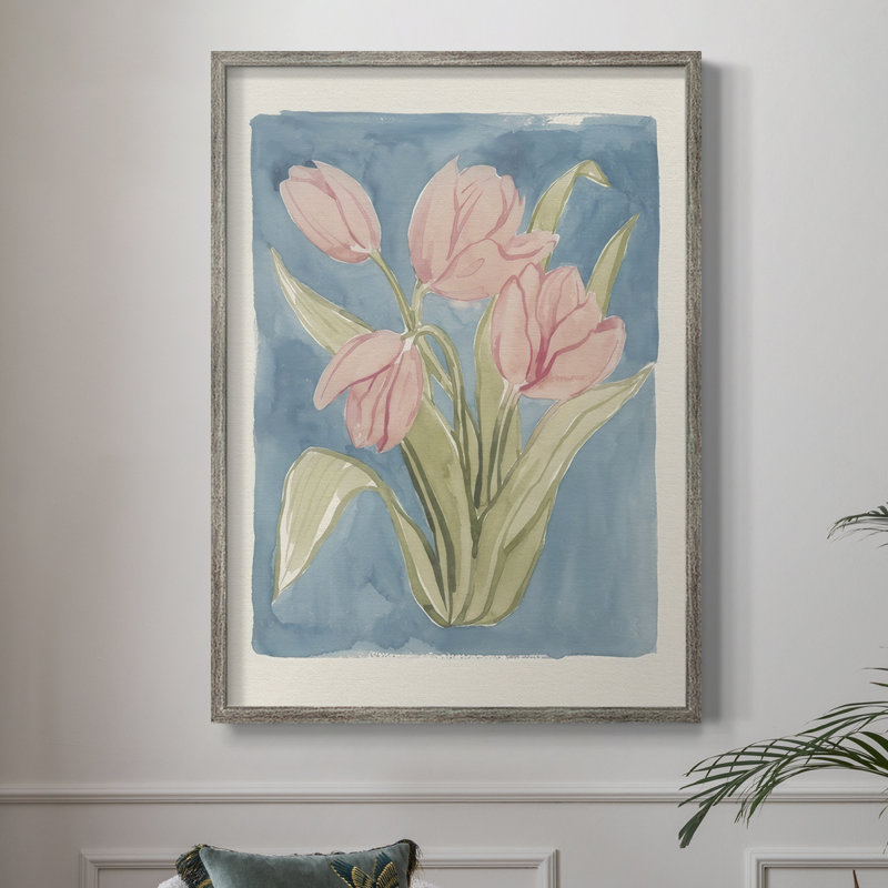 Tulipe, aquarelle, croquis I, reproduction encadrée - bois massif, H 15 po x l 12 po