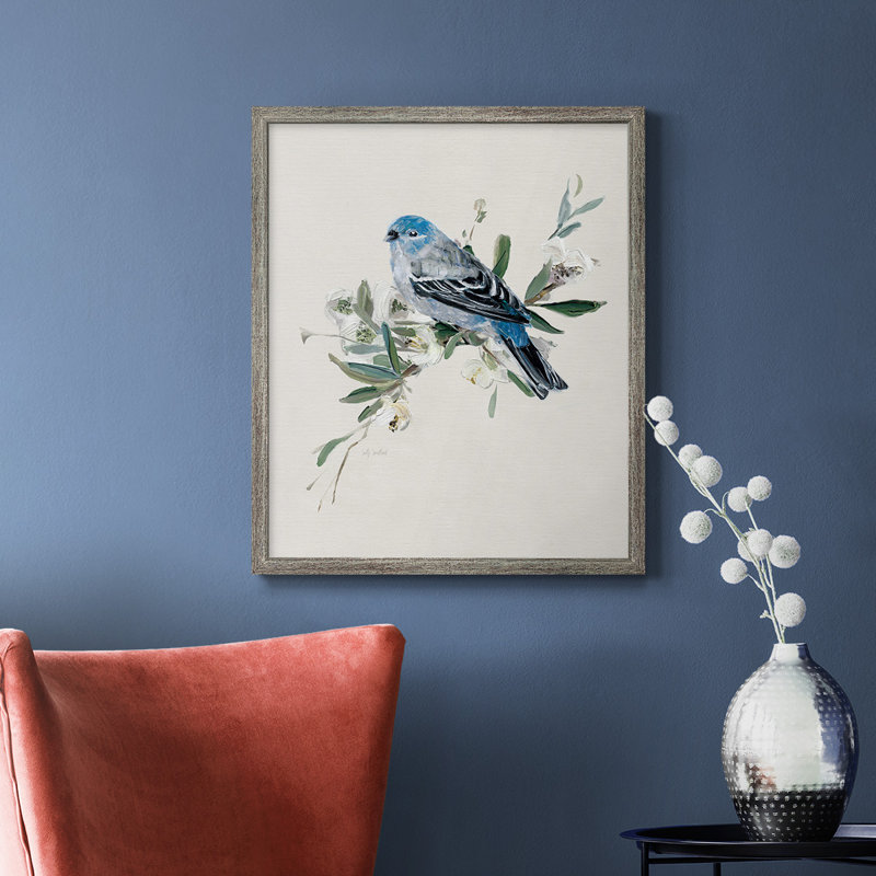 Toile encadrée de qualité supérieure Bluebird Happy II - prête à être accrochée, Cadre argent vieilli, H 20 po x l 16 po