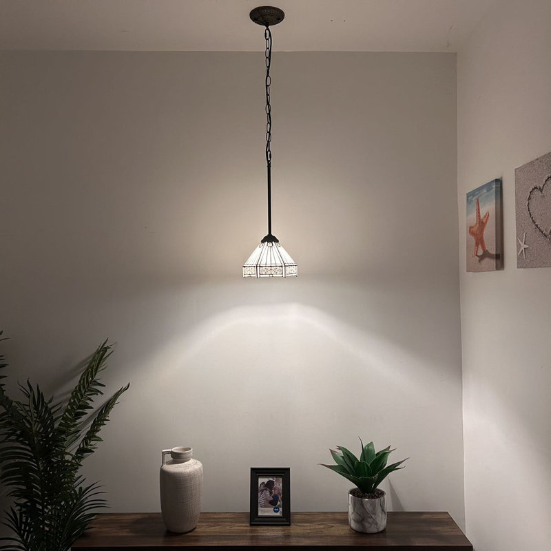 Simonson Tiffany Mini Hanging Lights White Stained Glass Hexagon LED Bulb Included 8”W*8”D*60”H