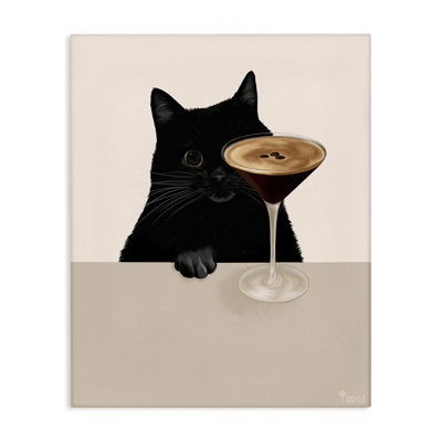Cat & Espresso Martini Canvas Wall Art by Tara Royle