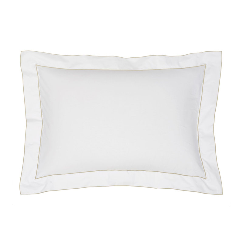 Cotton Percale Striped Sham Set, White/Champagne, King Sham