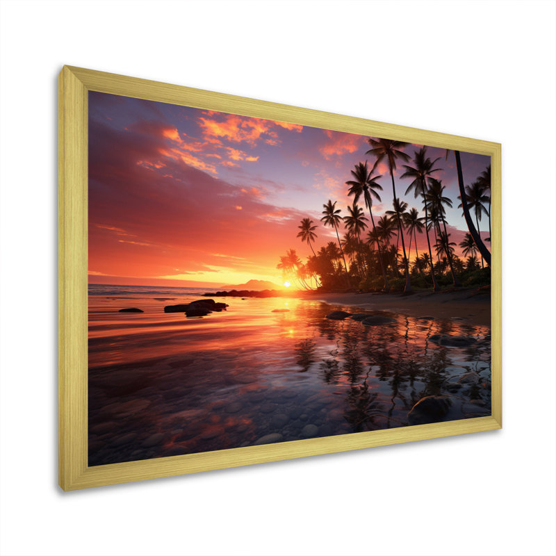 Hawaii Hawaiian Sunrise - Art mural d'Hawaï, H 24 po x l 32 po x P 1 po, Cadre doré simple