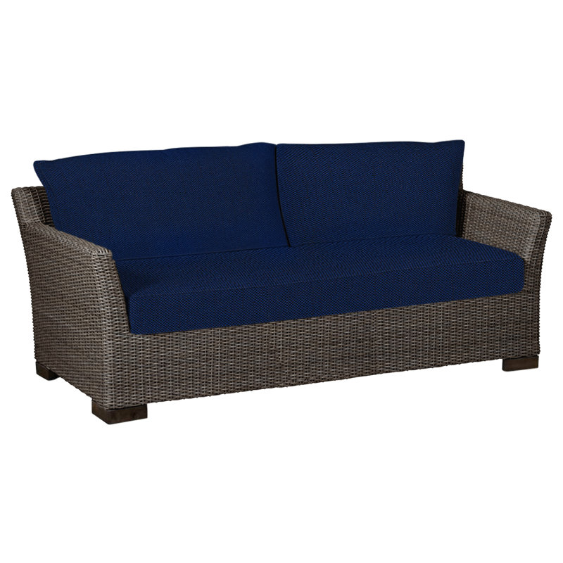 Club 89" Wide Outdoor Wicker Loveseat with Cushions, Black Walnut, Indigo Velvet, Welt
