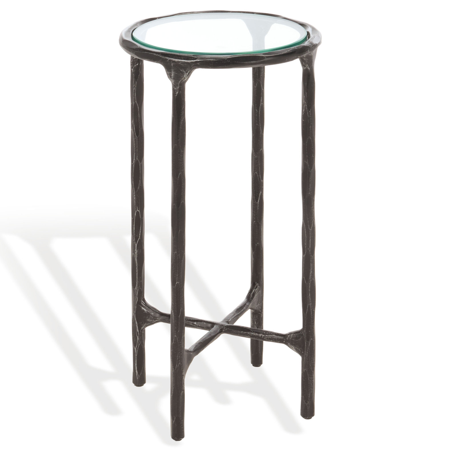 Evelynn Glass Cross Legs End Table, Glass Top/Black Base
