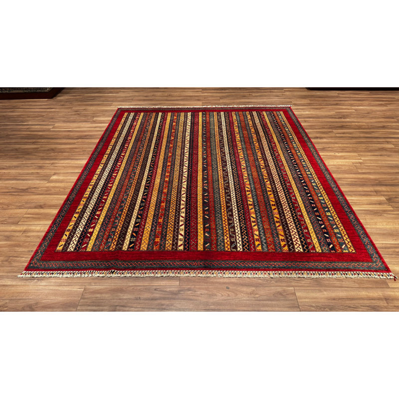 Tapis en laine et coton rouge noué à la main Original